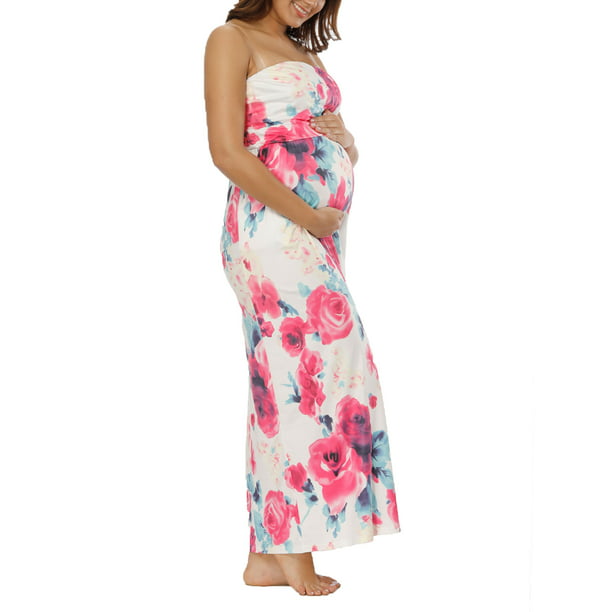 Maternity Strapless Bandeau Dress Long Maxi Photography Gown for Pregnant Women 